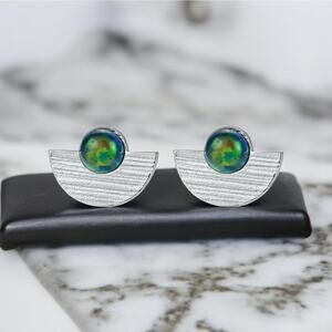 NEW 18K white gold plated over sterling silver opal stud earrings jewelry B20B